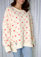 BiBi OVERSIZED Diamond Heart Print Waffle Knit Top in Cream
