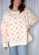 BiBi OVERSIZED Diamond Heart Print Waffle Knit Top in Cream