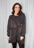 BlueVelvet OVERSIZED Top with Leopard Ribbon Bow Patches in Black