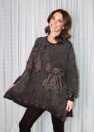 BlueVelvet OVERSIZED Top with Leopard Ribbon Bow Patches in Black