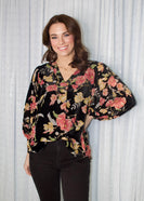 Jodifl Floral Print Velvet Top in Black