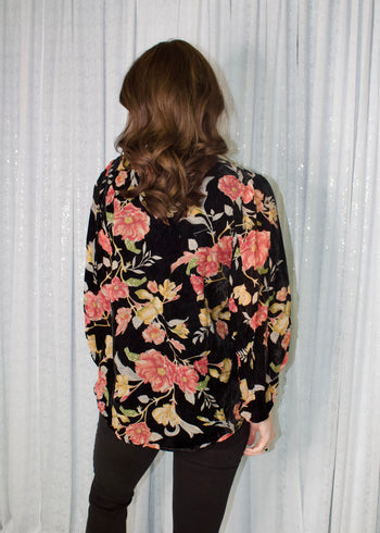 Jodifl Floral Print Velvet Top in Black