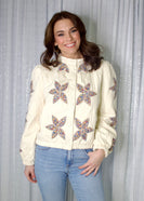 FATE Quilted Jacket with Floral Appliques in Cream