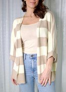 Wishlist Contrasting Color Striped Cardigan in Taupe/Cream