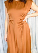 Heyson Dull Satin Side Panel Midi Dress in Terracotta