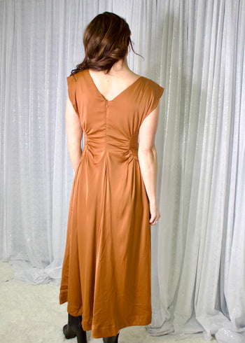 terracotta satin dress Heyson Dull Satin Side Panel Midi Dress in Terracotta M