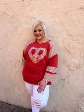 Load image into Gallery viewer, Easel Cotton Terry Knit Top with Heart Patch in Crimson
