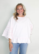 Easel Mineral Washed Terry Knit Ruffle Detailed Top in Cotton Pink