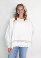 Easel Cotton Top with Mixed Lace Ruffle Hem in Natural