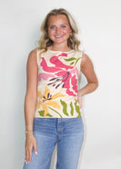 Sunday Edition Knit Tropical Print Top in Cream