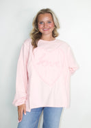 Easel Love Heart Patched Front Top in Cotton Pink