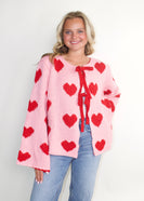 LovLov Sweetheart Tie Front Cardigan in Rose Pink