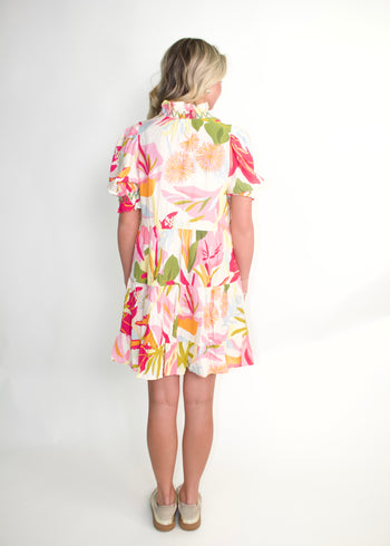 Easel Tropical Floral Dress in Vanilla Fuchsia