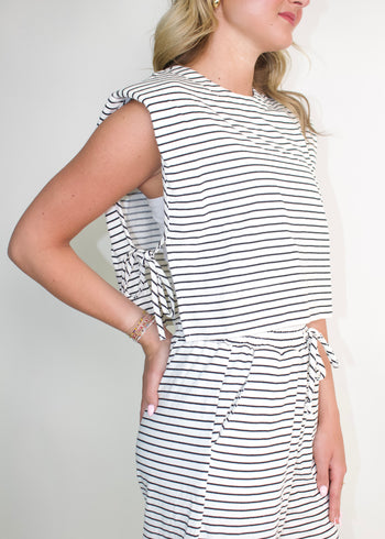 NoaBoa CROPPED Striped Open Side Top in Ivory/Black