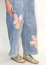 Load image into Gallery viewer, Easel OVERSIZED Corduroy Flower Patched Overalls in Denim
