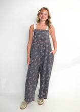 Load image into Gallery viewer, Easel OVERSIZED Denim Floral Printed Overalls in Black Denim
