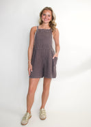 Easel Mineral Washed Short Gauze Romper in Ash