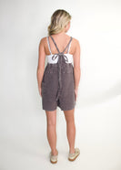 Easel Mineral Washed Short Gauze Romper in Ash