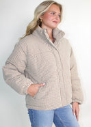 Le Lis Gingham Puffer Jacket in Brown-Cream Gingham