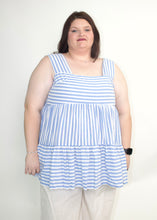 Load image into Gallery viewer, STITCH &amp; Co. Striped Peplum Top in Blue White Stripe
