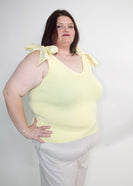 STITCH & Co. Woven Knit Ribbed Top with Bow Detail in Baby Yellow