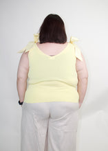 Load image into Gallery viewer, STITCH &amp; Co. Woven Knit Ribbed Top with Bow Detail in Baby Yellow
