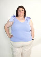 Load image into Gallery viewer, STITCH &amp; Co. Woven Knit Ribbed Top with Bow Detail in Light Blue
