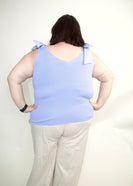 STITCH & Co. Woven Knit Ribbed Top with Bow Detail in Light Blue