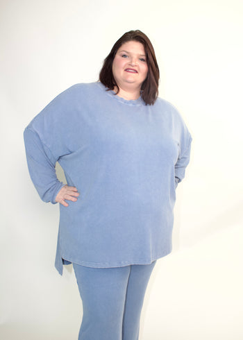 STITCH & Co. Ribbed Knit Top in Washed Denim