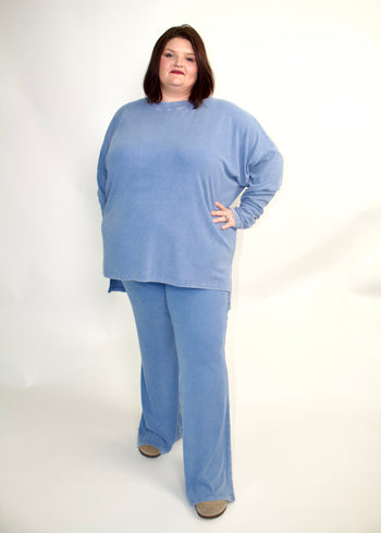 STITCH & Co. Ribbed Knit Pants in Washed Denim Blue