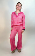 BiBi Two Toned Textured Ribbed Knit Sweater and Pants Set in Pink/Ivory