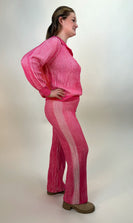 BiBi Two Toned Textured Ribbed Knit Sweater and Pants Set in Pink/Ivory