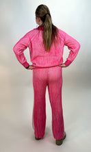 BiBi Two Toned Textured Ribbed Knit Sweater and Pants Set in Pink/Ivory