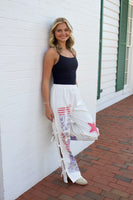 Peach Love USA Graphic Print Twill Pants in Off White