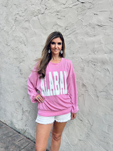 BucketList Oversized Ribbed ALABAMA Print Top in Pink