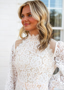 FATE Floral Lace with Sheer Details Romper in Cream