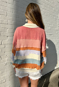 Oli & Hali Color Block Pullover Top in Pink Combo