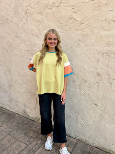 Easel Color Block Sleeves Top in Butter Corn