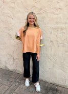 Easel Color Block Sleeves Top in Chai Latte