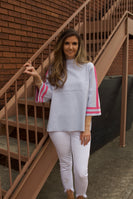 FATE Contrasting Color Striped Knit Sweater in Powder Blue