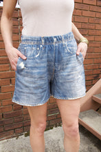 Load image into Gallery viewer, FATE Faux Denim Print French Terry Knit Shorts in Denim Blue
