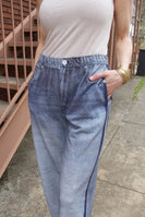 FATE Faux Denim Print French Terry Knit Pants in Denim Blue