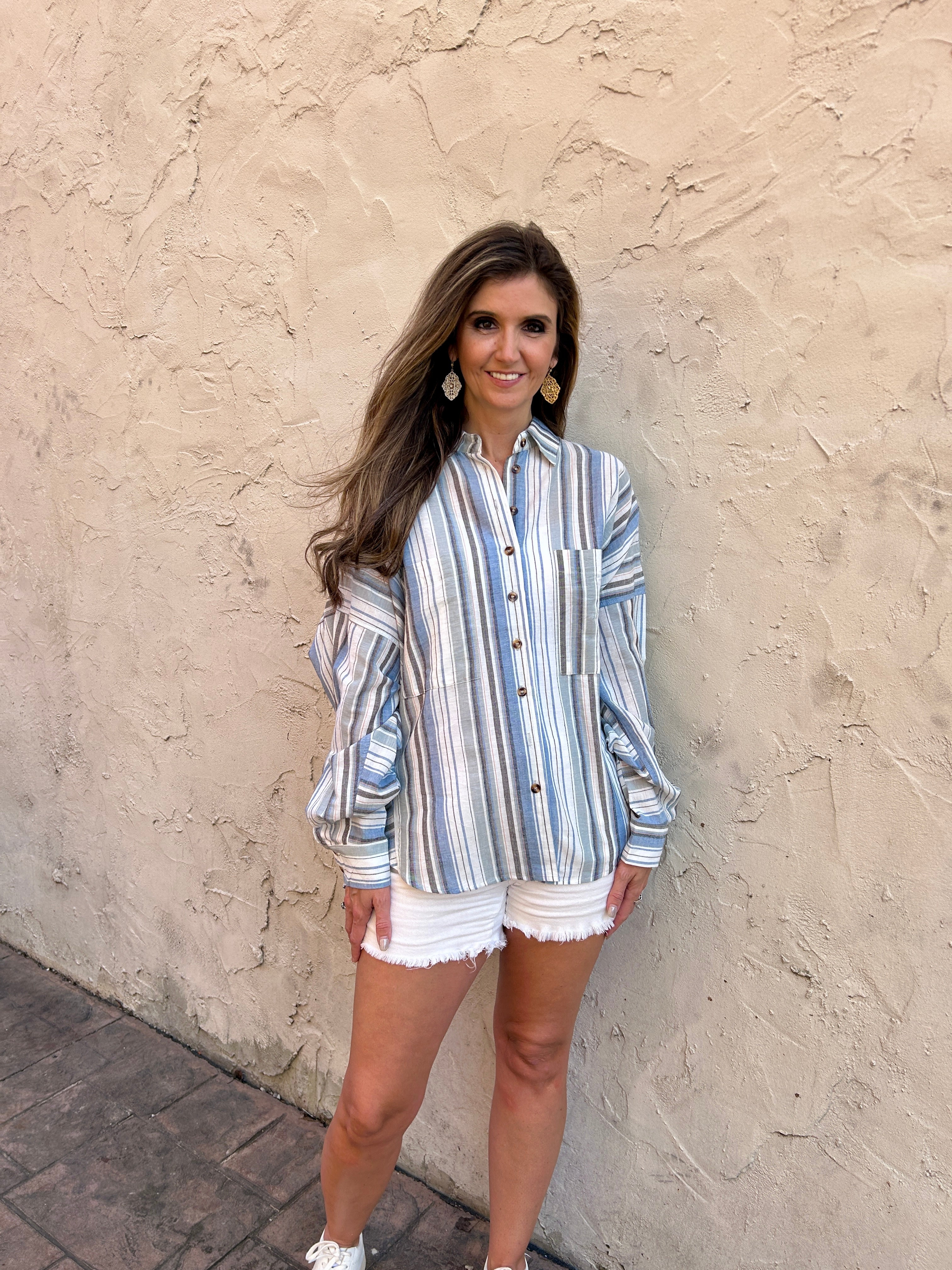 Easel Striped Button Down Shirt in Blue Grey – June Adel
