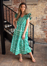 Load image into Gallery viewer, Jodifl Emerald Coast Printed Midi Dress in Kelly Green
