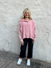 Load image into Gallery viewer, Easel Mineral Washed Ribbed Pullover Top in Mauve
