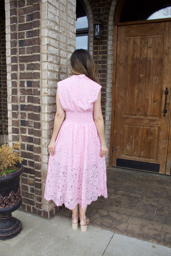 FATE Front Zip Lace Midi Dress in Lilac Pink