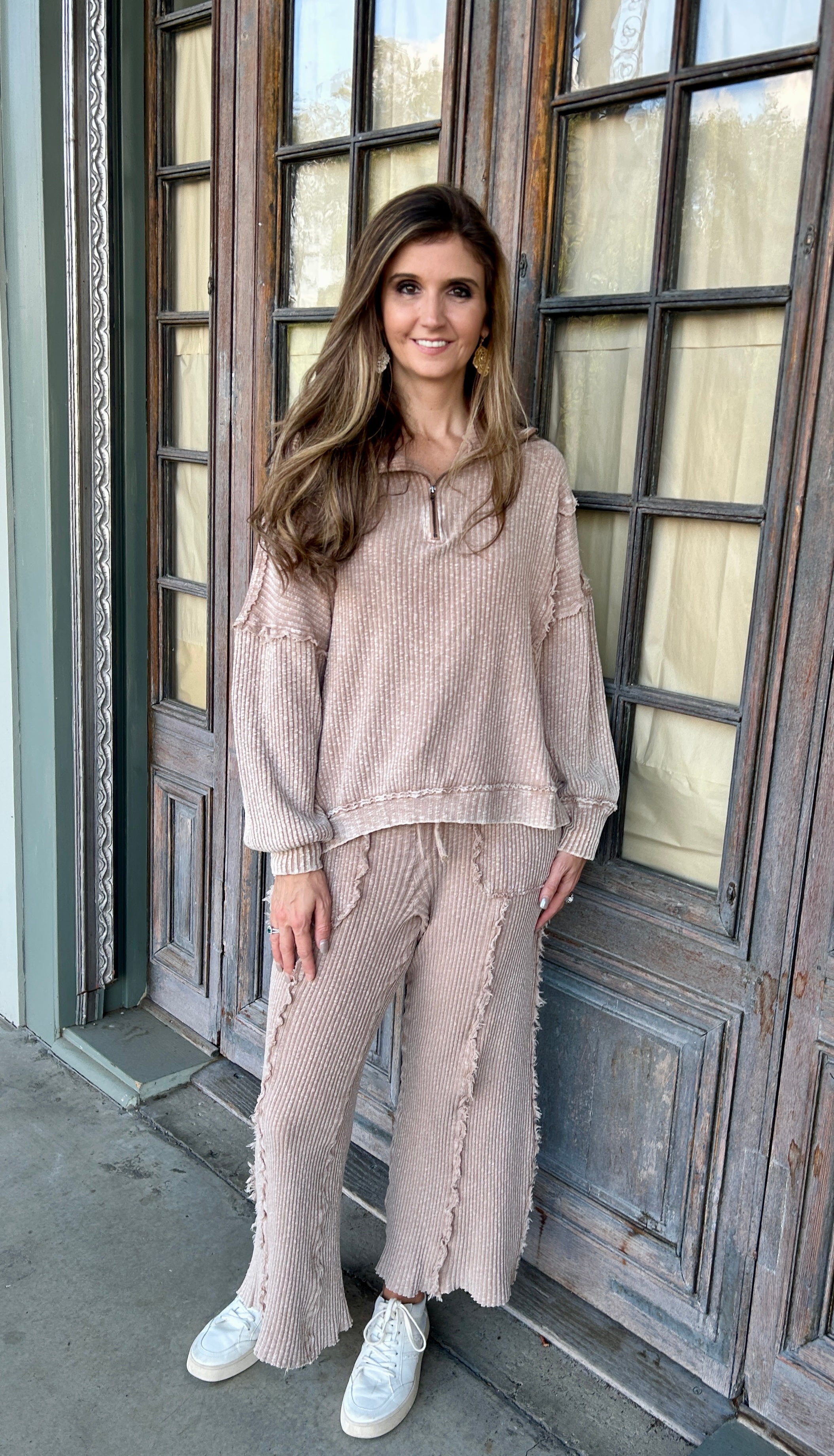 Easel Mineral Washed Ribbed Pants in Mocha (PANTS ONLY) – June Adel