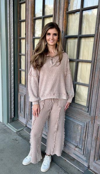 Easel Mineral Washed Ribbed Pants in Mocha (PANTS ONLY) – June Adel