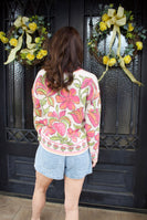 FATE Bold Floral Print Knit Cardigan in Beige Multi