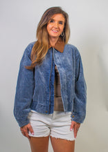 Load image into Gallery viewer, J.nna Washed Corduroy Jacket with Faux Leather Collar in Ash Navy
